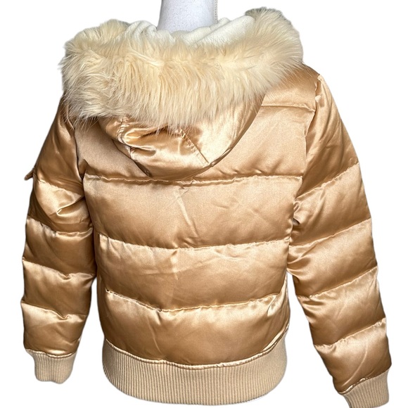 Moda International Gold Cream Fur Puffer Jacket Size Small - Picture 3 of 17